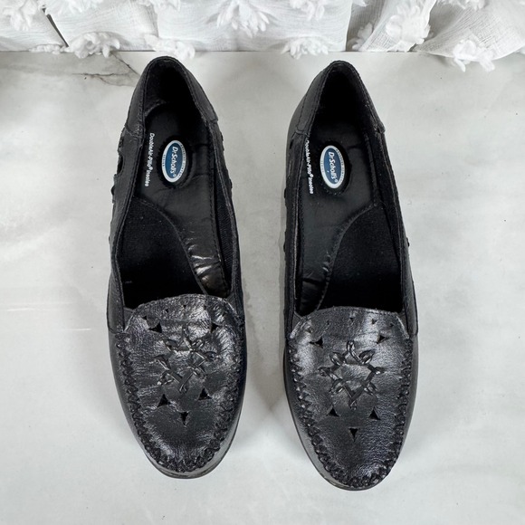 Dr. Scholl's Shoes - Dr Scholl's Vintage Black Leather Comfort Flats Moc Toe Slip On Grannycore 6.5 M